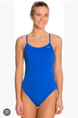 全新带标签 Nike Girl's Royal Blue Essential Racerback One Piece 泳装 L 12-13 岁  — 第 1/4 张图片