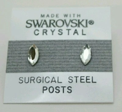 Silver Oval Circle Earrings Stud 8mm Small Crystal  Made with Swarovski Elements - Image 1 of 2