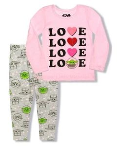 Disney Baby Yoda Size 5 Girls Shirt Pants Set Star Wars Mandalorian Heart Outfit - Picture 1 of 4