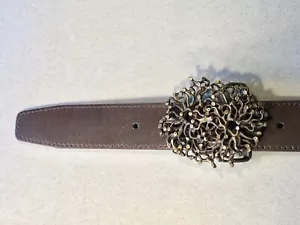 Vintage 70's Solid Brass 2” Wide Belt Buckle: Art-Nouveau Organic Coral Design - Picture 1 of 12