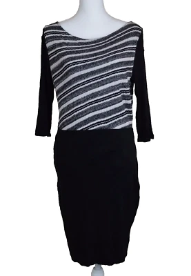 Three Dots Fine-knit Sweater Dress Diagonal Stripe Boatneck Fitted BlackWhite 1X - Image 1 of 4