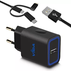 Veloce Rapido 12W 5V USB Caricatore Muro Caricabatterie Parete Con Cavo Ricarica - Foto 1 di 9