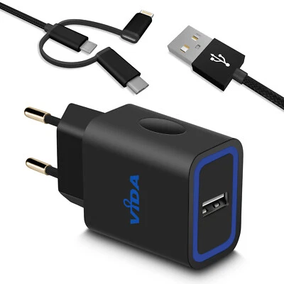 Veloce Rapido 12W 5V USB Caricatore Muro Caricabatterie Parete Con Cavo Ricarica - Immagine 1 di 4