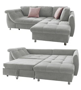 ECKSOFA Schlafcouch L-Garnitur Bettkasten Ottomane rechts Mikrofaser in Grau - Bild 1 von 12