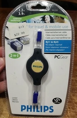 Philips RJ11 & RJ45 Internet Ethernet 3.9' Retractable Slider Cable (PM1223) NEW - Image 1 of 4