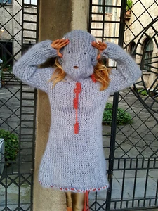 Hand Knitted Mohair Sweater Fetish Unisex Thick Fuzzy Jumper 5 Strang GRAY S,XL - Picture 1 of 12