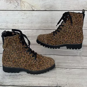Donald Pliner Ease Womens Sz 7.5 Lace Up Zip Boots Natural Leopard - Picture 1 of 9