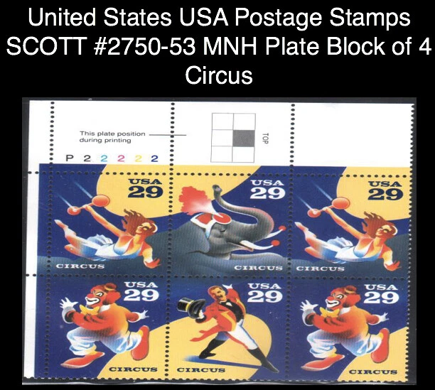 United States USA Postage Stamps SCOTT #2750-53 MNH Plate Block of 6 Circus - Image 1 of 1