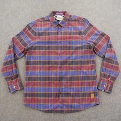 Camisa masculina Scotch Soda grande roxa vermelha com botões manga longa xadrez casual - Imagem 1 de 4