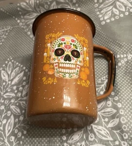 Dia De Los Muertos Cup Mug All Souls Day Speckled Enamel  Sugar Skull - Picture 1 of 5