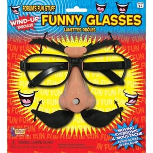 WIND UP EYE GLASSES Moving Eyebrows Mustache Big Nose Joke Funny Costume Gag - Picture 1 of 5