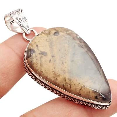 Miele Dendrite Opale Gemma Placcato Argento Handmade Ciondolo Gioielli 4.7cm - Immagine 1 di 3