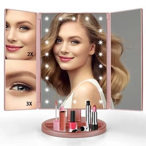Lighted Makeup Mirror 3X/2X/1X Magnification 21 LED Trifold Vanity Mirror wit... - Picture 1 of 9