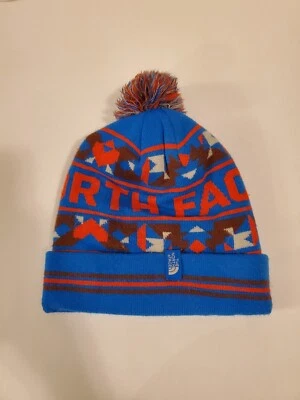 THE NORTH FACE Blue And Red Pom Beanie Hat Knit One Size Unisex - Image 1 of 4