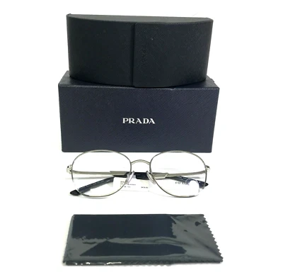 Prada Eyeglasses Frames VPR64Y GAQ-1O1 Black Silver Round Full Rim 54-18-135 - Image 1 of 4