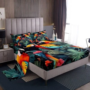 Manfei Tropische Vögel Bettlaken Queen Set, Dschungel Papagei Vogel Wildtier Shee... - Bild 1 von 7