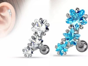 Ohrpiercing Tragus Cartilage Helix Stecker Sterne Kristalle Blau Aqua 1 Stück  - Bild 1 von 3