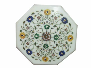 12" White Marble Inlay Table Top Pietra Dura Inlaid Home Decor - Picture 1 of 1