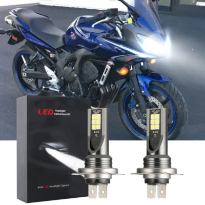 Qty 2 H7 LED Headlight Bulbs Lamp 6000K CG For Yamaha FZ6 2004 2005-2008 2009 - Image 1 of 4