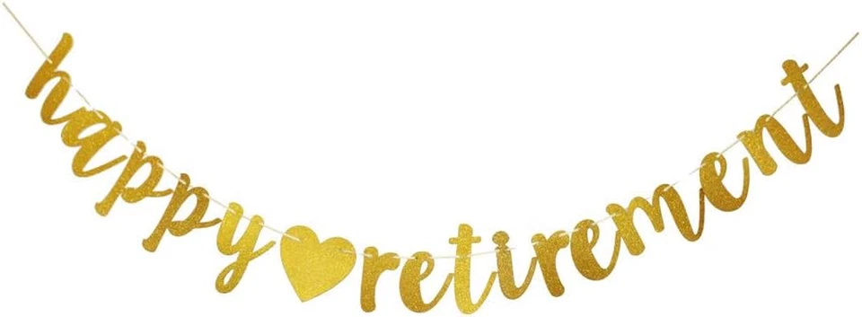 Happy Retirement Gold Banner, Retirement Party Sign Bunting Decorations - Image 1 of 1