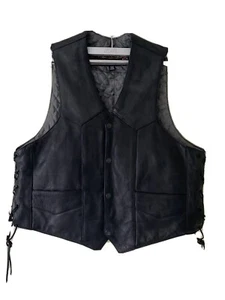 Geronimo Fine Leathers Black Leather Vest Mens  Size 44 - Picture 1 of 7