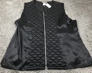 VTG Diana Marco Womens Vest Sz 24 Black Quilted Full Zip Sleeveless NWT - Picture 1 of 9