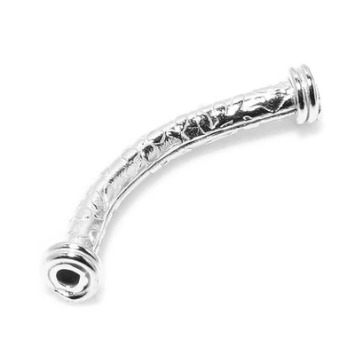 25 PCS 42X3MM COPPER BALI CURVED TUBE  BEAD STERLING SILVER PLATED 305 - Image 1 of 3