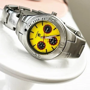 Fossil Blue Unisex Watch Stainless Steel Band BQ9100 Yellow Face - Picture 1 of 6