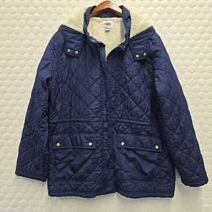 Old Navy Womens Diamond Quilted Sherpa Lined Coat Size XXL Navy Blue Hooded - Picture 1 of 8