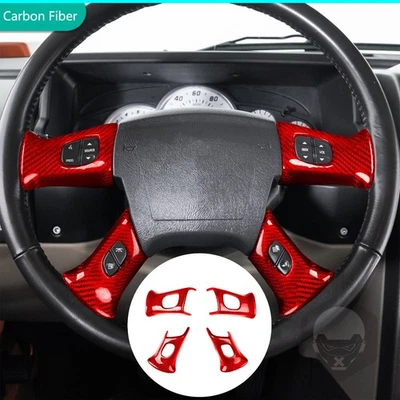 Cubierta de botón de volante de fibra de carbono roja 3K para Hummer H2 Silverado Escalade Foto 1 de 4