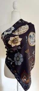 Longchamp 100% Silk Asian Heritage Scarf 33”x33” Blue Made In Italy - Picture 1 of 10