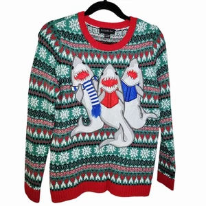 Blizzard Bay Shark Christmas Sweater Teen 14/16 Large Ugly Holiday Pullover - Picture 1 of 3