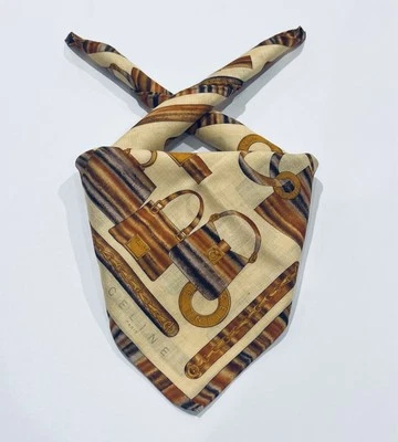 "Pañuelo vintage Celine bufanda bolso patrón marrón algodón bolsillo cuadrado 22""" Foto 1 de 4