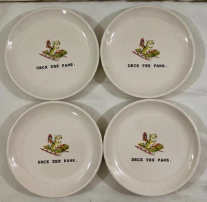 Rae Dunn Teller "Deck The Paws" Katzen Weihnachten Neu 4er Set - Bild 1 von 4