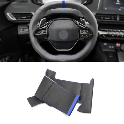 DIY Blue Leather Steering Wheel Cover For Peugeot 3008 4008 2017 2018 508 2019 - Image 1 of 4