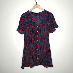 Forever21 Womens Mini Dress Medium Blue Red Floral Polka Dots Brunch Nautical - Picture 1 of 9