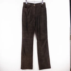 Pantalones de gamuza de cuero DKNY para mujer 4 bolsillos forrados de pierna recta marrón - Imagen 1 de 14