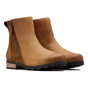 Sorel Emilie II Zip Waterproof Ankle Boots Women 9 Camel Brown Leather  - Picture 1 of 10
