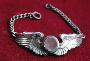 WW2 US Army Air Force PILOT USAAF Wing 2.5 Inch Sterling Bracelet picture window - Picture 1 of 9