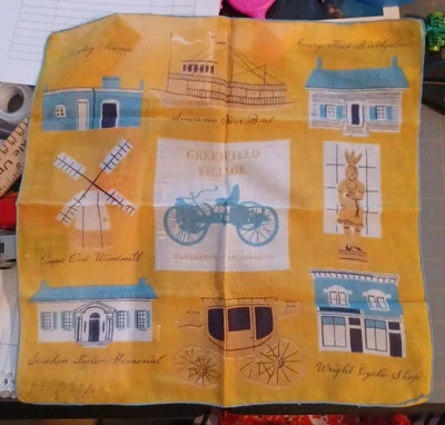 Tammis Keefe Womens Vintage Handkerchief Greenfield Village Yellow Blue White - Image 1 of 4