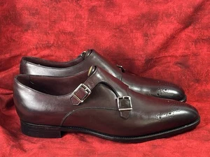 GAZIANO & GIRLING GROSVENOR DOPPIO CINTURINO MONACO IN VITELLO CILIEGIO VINTAGE 8E UK 9E US - Foto 1 di 23
