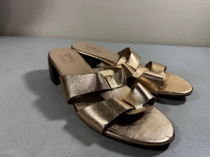 Worn Once Naturalizer Size 7.5 Gold Leather Joey Slip On Slide Dress Sandals - Picture 1 of 3