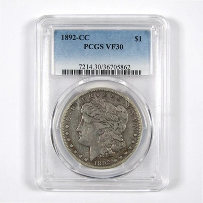 1892 CC Morgan Dollar VF 30 PCGS 90% Silver $1 Coin SKU:I8684 - Image 1 of 4