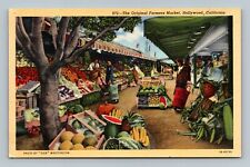 Hollywood CA, The Original Farmers Market, Linen California Postcard
