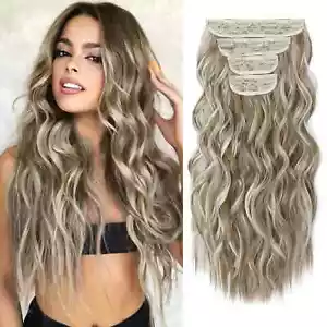 REECHO Hair Extensions Clip in Hair Extensions Ash Blonde with Blonde Highlights - Picture 1 of 1