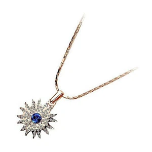 18K Rose Gold Coated Solar Sun Sapphire Blue Necklace Crystal - Picture 1 of 1