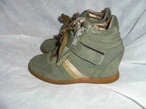 SERAFINI WOMEN GREEN SUEDE LEATHER LACE UP WEDGE BOOT SIZE UK 5 EU 38 VGC - Picture 1 of 12