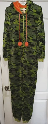 Niños GRANDE 12/14 Grueso FELPA CAMUFLAJE DURMIENTE CAPUCHA 1 PIEZA Pijama Borde Naranja WOW Foto 1 de 2