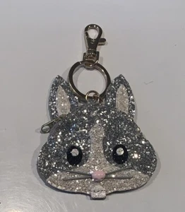 Bunny Rabbit Coin Purse Zip Keychain Key Ring Clip Sequin Glitter Girl’s Silver - Picture 1 of 4