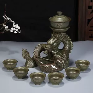 Chinese Dragon Tea Set Gongfu Lazy Teapot Made of Ceramic Unique Gift - Picture 1 of 10